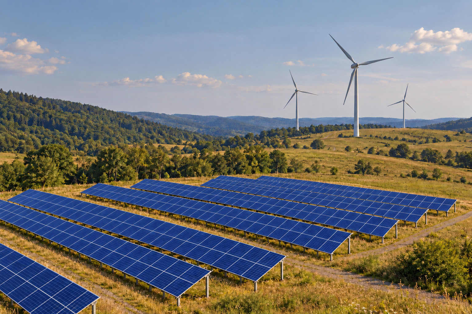 Renewable Energy Solar Array and Wind Turbines